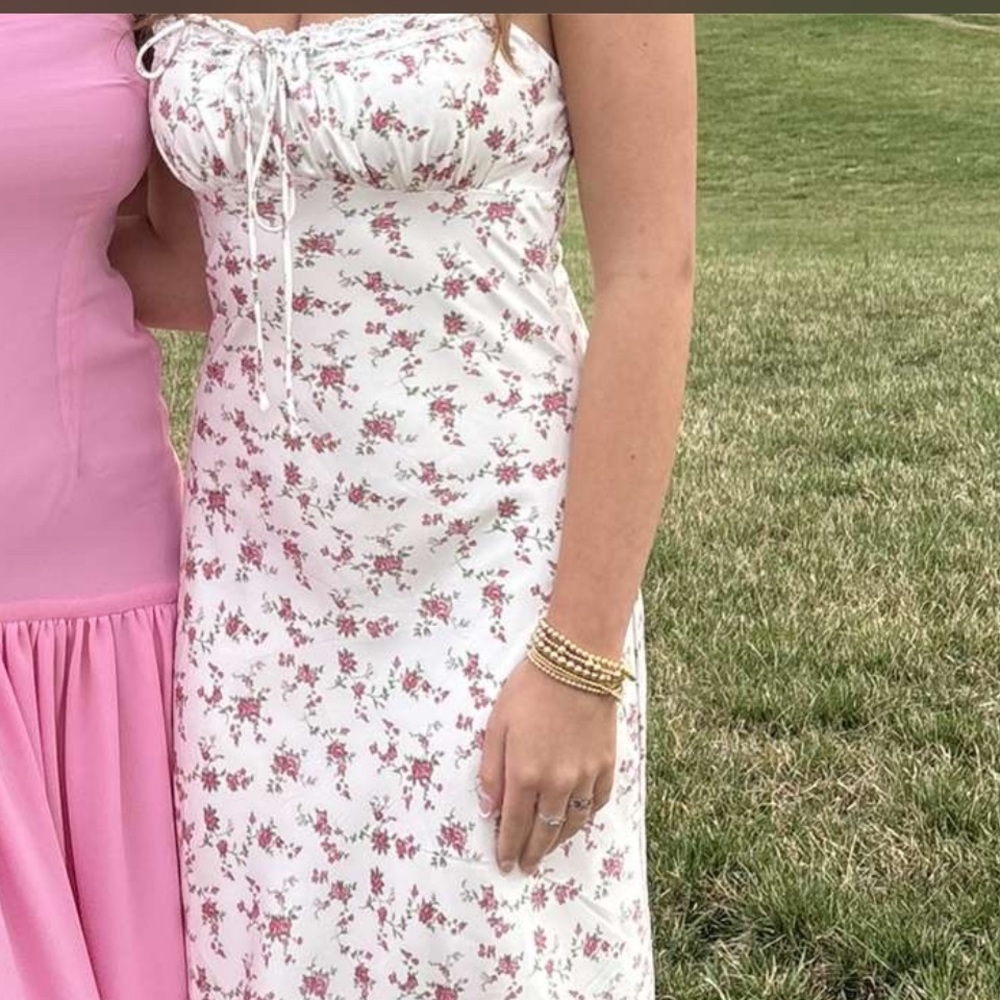 Altar'd State White ground with Pink Floral Maxi Dress